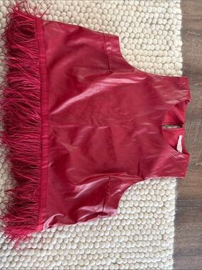 Red Faux Leather Fringe Sleeveless Top